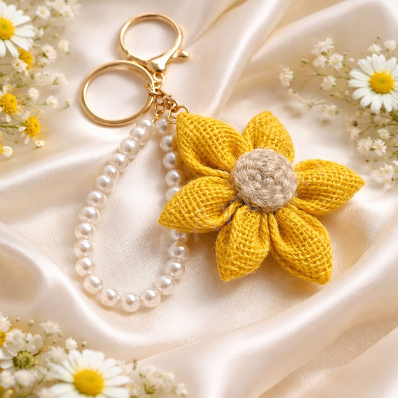 TUBA artistry Pearls With Jute Flower Keychain | Bag Charm | Keychain For Women & Girls Gift Key Chain