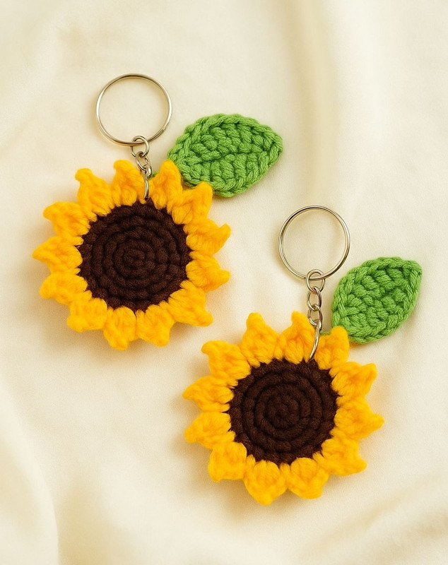 Loveandloopby MK Handmade Crochet Sunflower Keychain - Set of 2 Key Chain