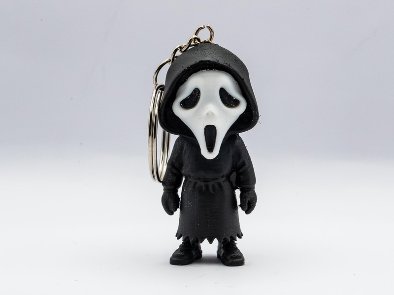 ASCreations Ghost Face Horror Movie Character Keychain, Black and White Hooded Key Chain
