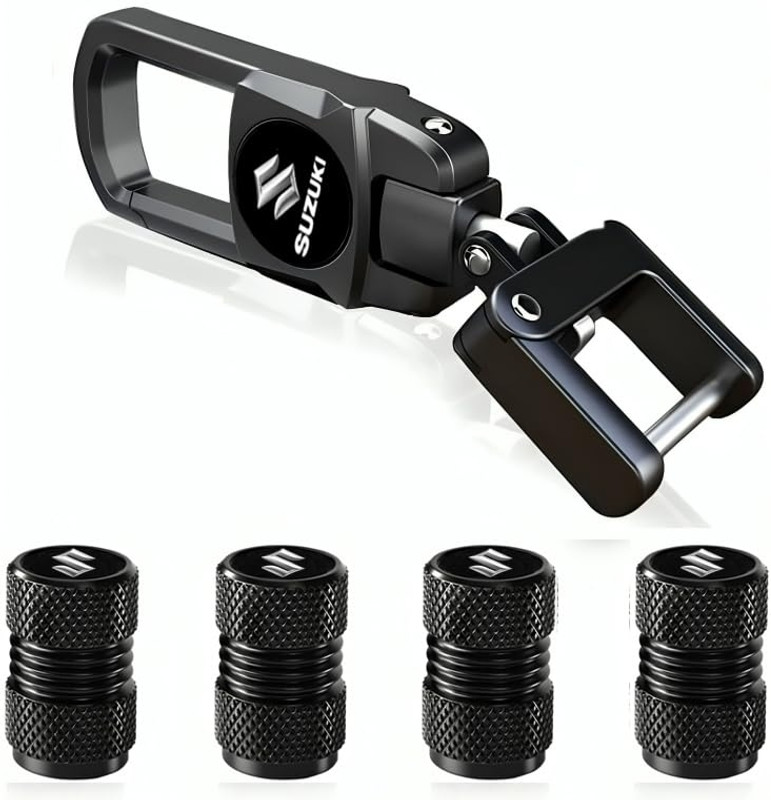 NIVIZEN Premium Heavy-Duty Suzuki Car Keychain With 4 pc Tyre Valve Cap Stylish Key Chain