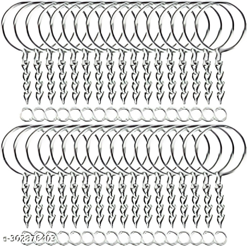 ARSCART Silver Color Metal Loops Rings Keyring with chain for Jewelry Finding Key Chain