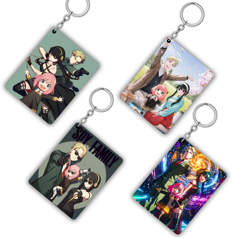 GROOFIEZ Spy x Family Anime Keychain Set – Anya, Loid & Yor Acrylic Keyrings, Pack of 4 Key Chain