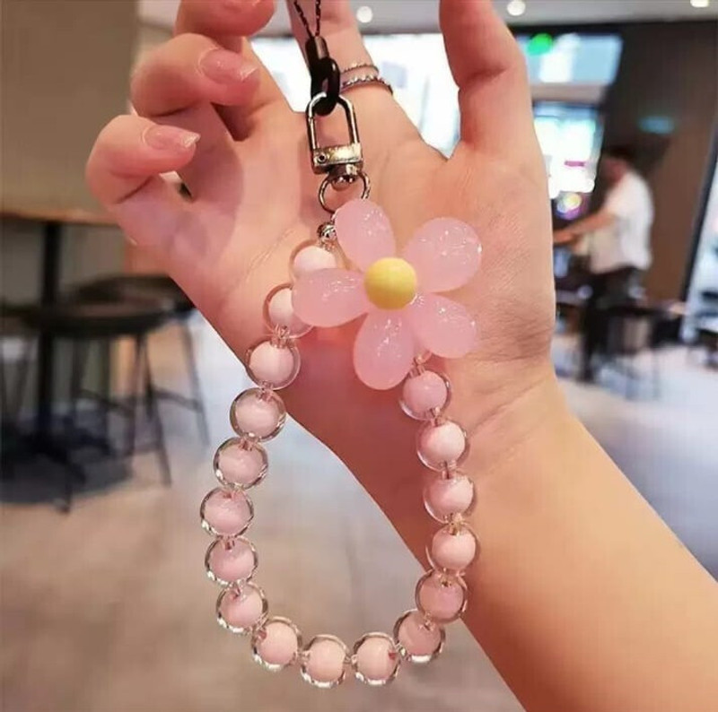 Baby Dino Mobile Phone Chain Korean INS Style Macaron Color Hand Beaded Flower Bracelet Key Chain