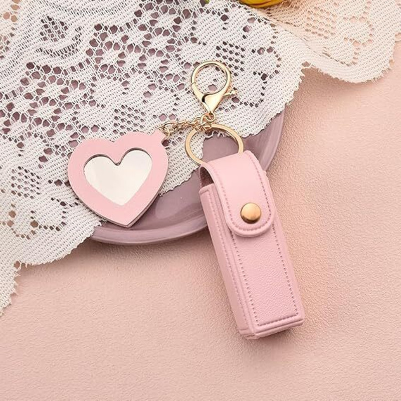 Feelon Women Lipstick Holder Keychain with Mirror Key Chain