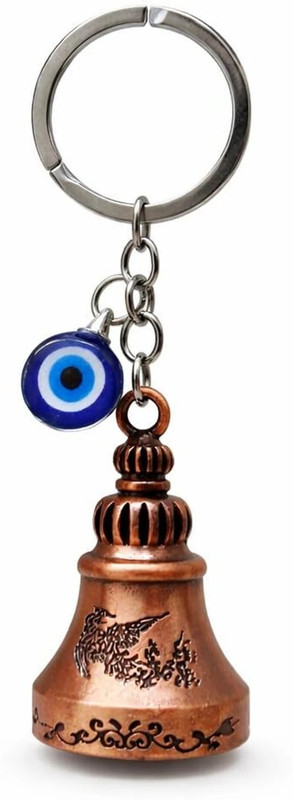 OK FRIENDS Copper Finish Guardian Bell Keychain with Evil Eye Charm for Bikers & Good Luck Key Chain