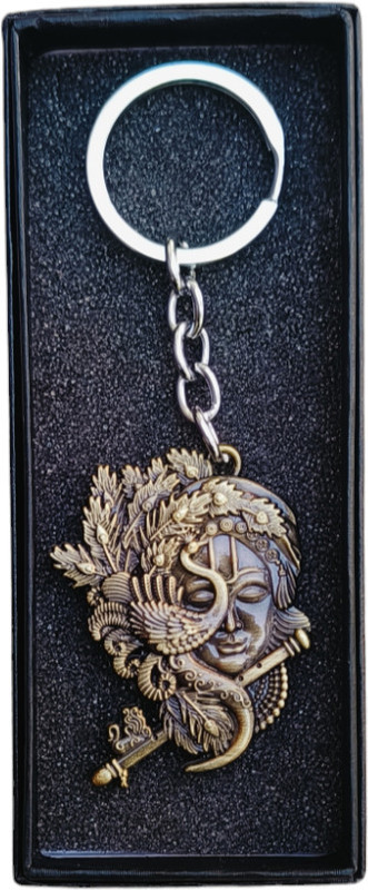 JNV Jai Shri Krishna Face Metal Keychain (Rusty Gold) Key Chain