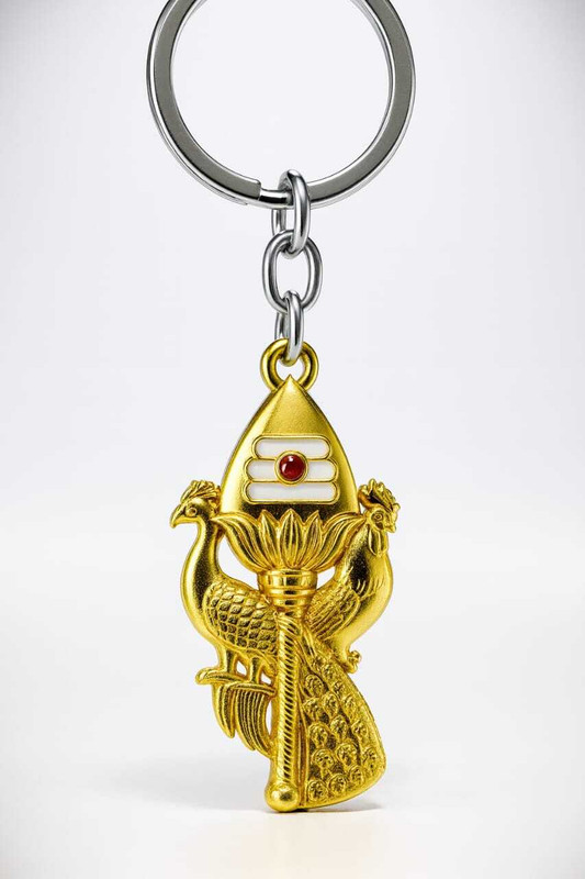 TRENDiQ Premium Gold Murugan Vel mayura Divine Muruganvel Rooster Peacock Key Chain