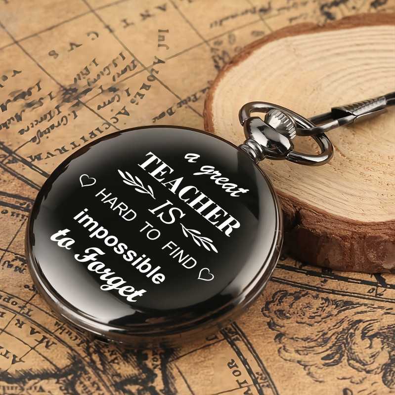 Tiny Tim Black Pocket Watch Creative Teacher's Day Gifts for Teachers & Professors Message : Best Teacher Ever Crome Metal Pocket Watch Chain