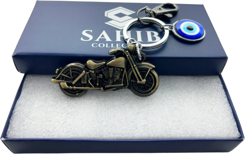 Sahib Collection Sports Bike Green Metal Keychain with Evil Eye & Black Hook for Bikers Men Pack1 Key Chain