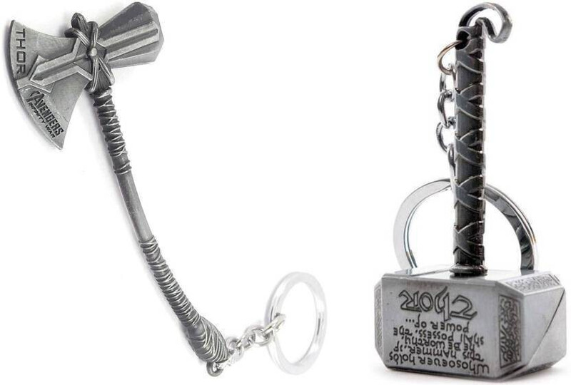Mistazzo Silver Thor Axe-Hammer & Mjolnir- Hammer Stormbreaker Key Case (Set Of 2) Key Chain