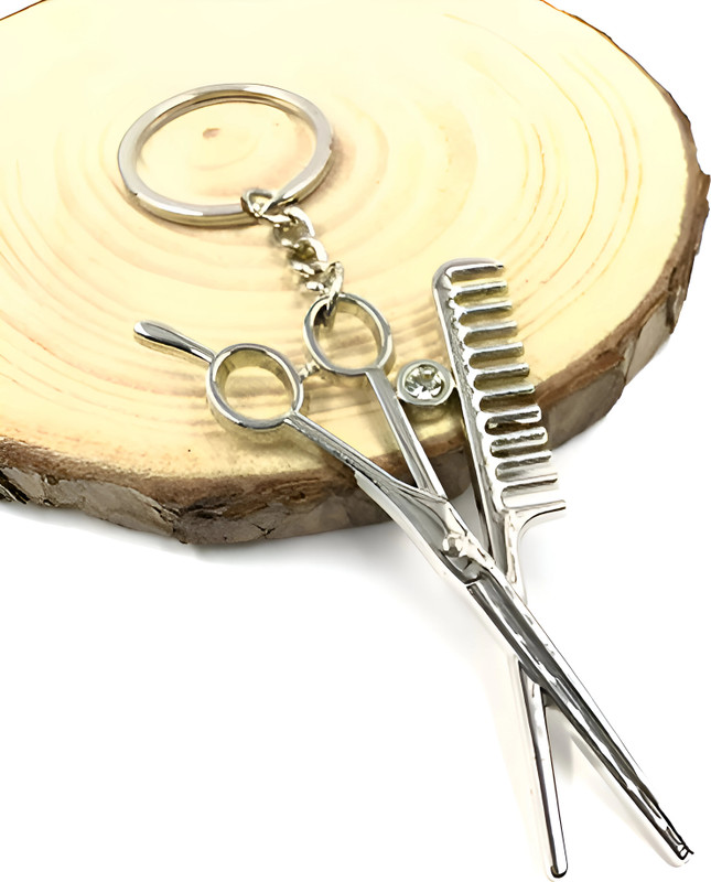 MAG BEE Scissor Comb Hairdresser Theme Metallic Key Chain