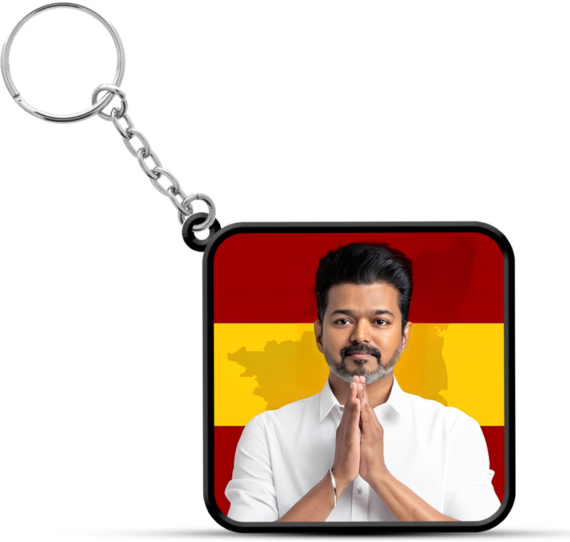 VINODHANA Vijay Keychain | TVK Flag Keychain | Square shape Key Chain