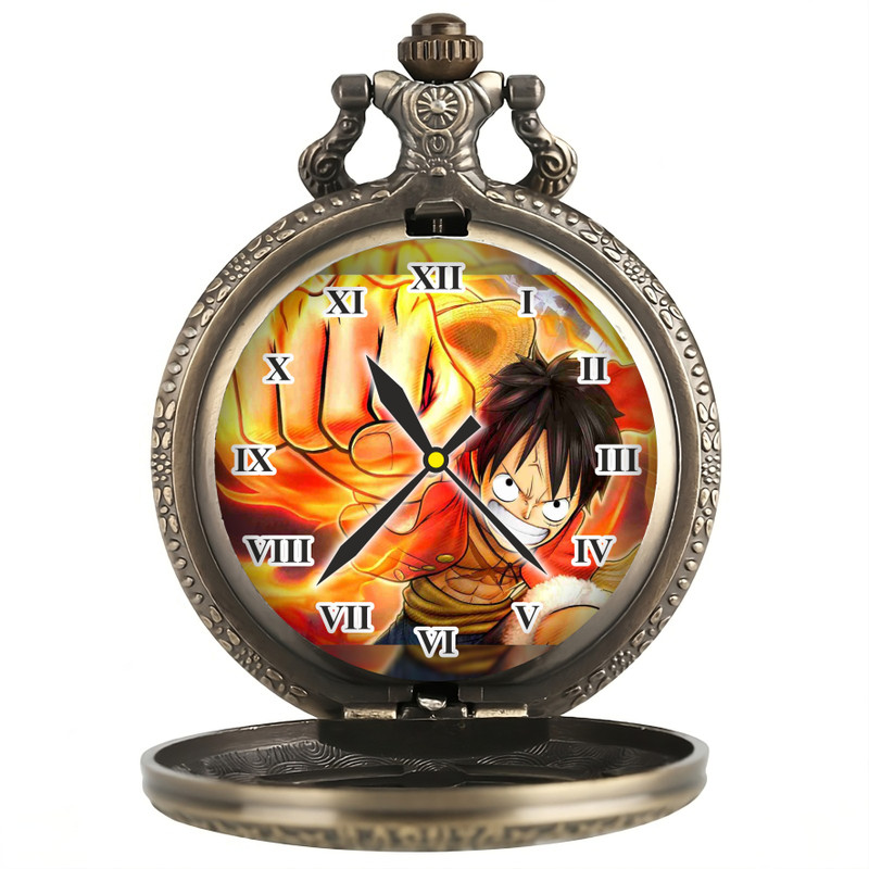 Tiny Tim Anime One Piece Antique Working Bronze Roronoa Zoro Printed Dial Metallic Merchandise Cosplay Best Gift for Otaku fans on Special Occasions Bronze Metal Pocket Watch Chain
