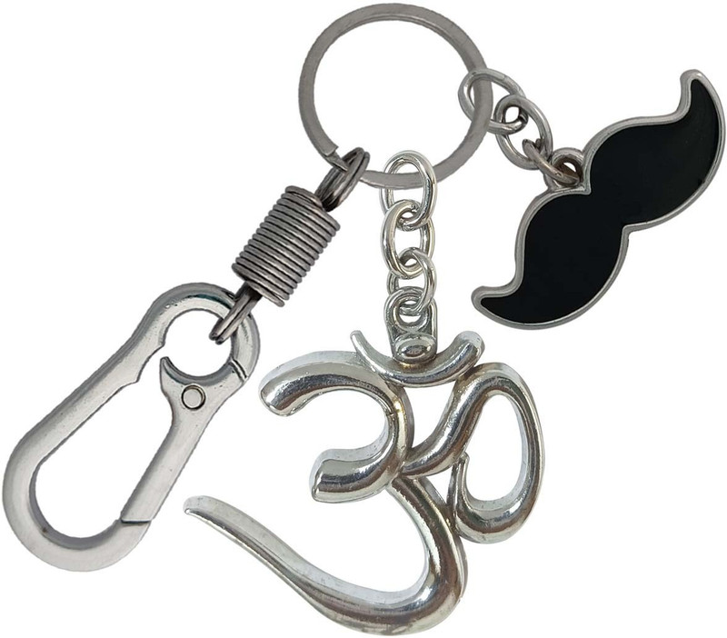 SHOKY LOOKS Perfact Finishing Metal Metallic OM Positive Vibe With Mustache Locking Lock Locking Carabiner(Silver)