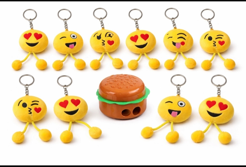 Jainjon Fluffy pom pom smiley emoji keychain Key Chain