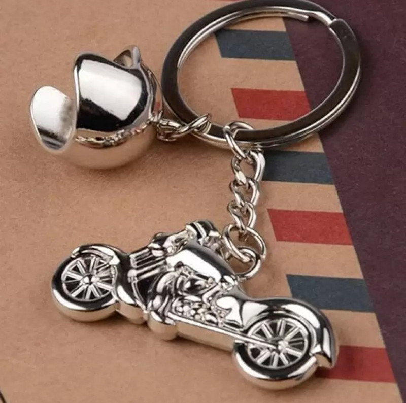 AADITYA Bulletbike with Helmet Silver Metal Keychain, for Boys & Girls Key Chain