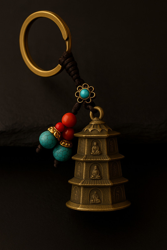 Giftzy Pagoda Design Gaurdian Bell Fr Bike Spiritual Ghanti Keyring Fr Boy Girl Gifting Key Chain
