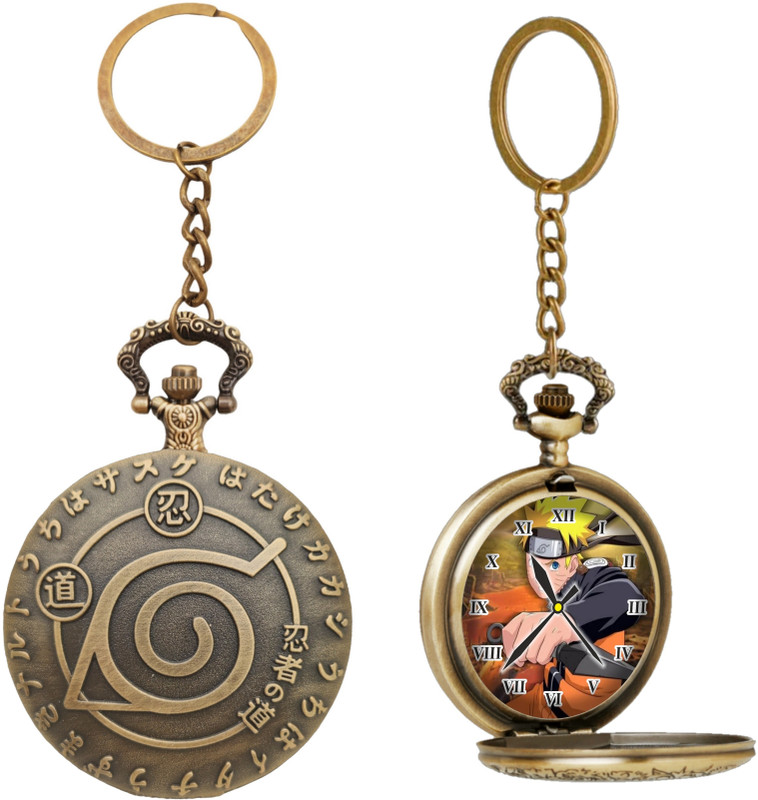GT Gala Time Antique Pocket-Watch Anime Kakashi Print Dial Metallic Car Bike Key Chain Best Gifts for Anime Fans on Special Occasions Bronze Metal Pocket Watch Chain