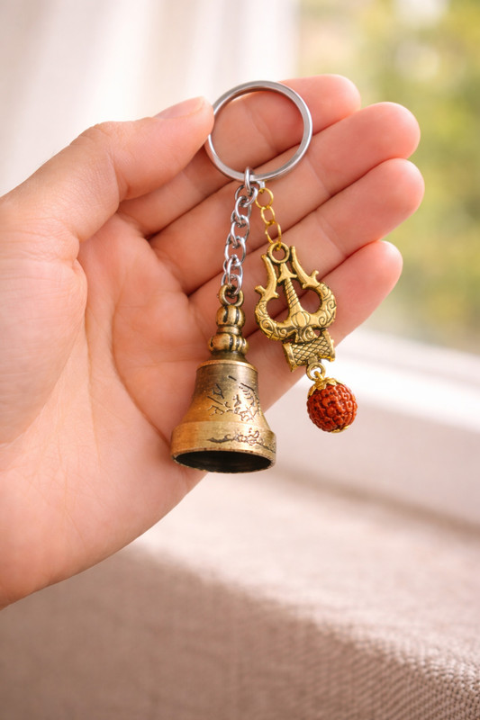 Laxmi Art Guardian GoodLuck Tibetan Bell Key Chain Temple Bell with Trishul & Rudraksha Key Chain