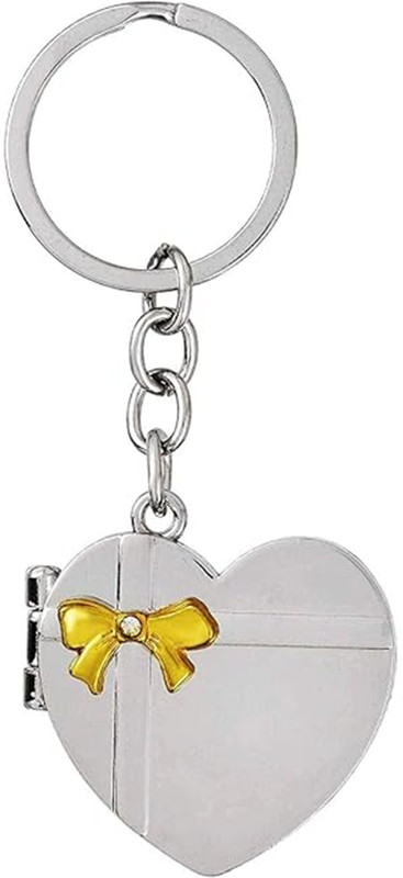 Filsfa Heart Shape Double Photo Frame Metallic Keyring Key Chain