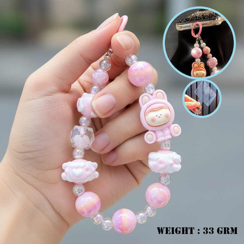 Flenzy Bunny Beaded Phone Charm Strap Phone Charm(Pink)