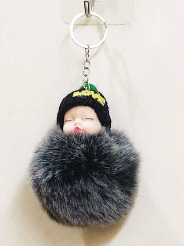 CELWARK Cute Sleeping Baby Fur Doll Keychain for Kids/Girls Pom Pom Plush Doll Keychain Hanging Ornament for Girl’s Bag/Backpack Ladies Car Keychain Key Chain