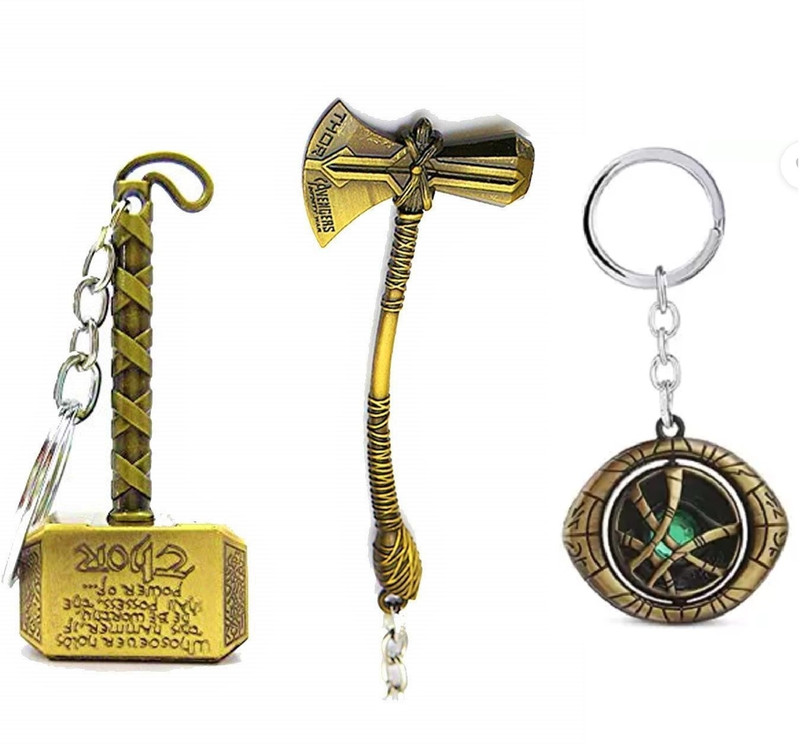 Mistazzo Thor hammer axe & doctor strange revolving eye metal keyring for boys girls kids Key Chain
