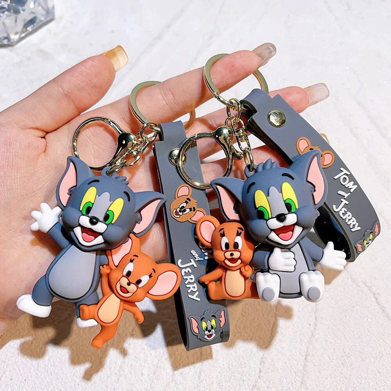HappierYou Random design (Pack of 1) Tom and Jerry Pair 3D Silicone Keychain Key Chain