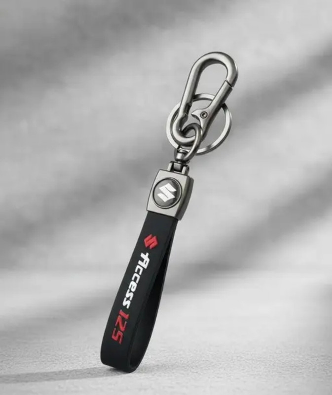 HappierYou Suzuki Access 125 Keychain with Logo, Black Leather Strap, Metal Key Ring Key Chain