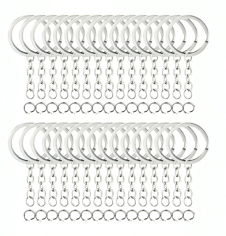 ARSCART 60 Pack Key Ring with Chain and Open Jump,1 inch Split Round Keychain Key Chain Key Chain