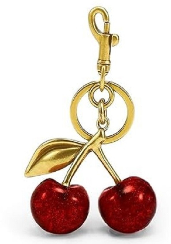 RUDRO IMPEX Metal Glitter Cherry Bag Charm With Key Ring Bag Charms For Handbags Key Chain