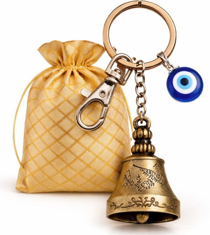 WOXX Guardian Bell Keychain with evil eye for bike & Car + Golden Gift Pouch Key Chain
