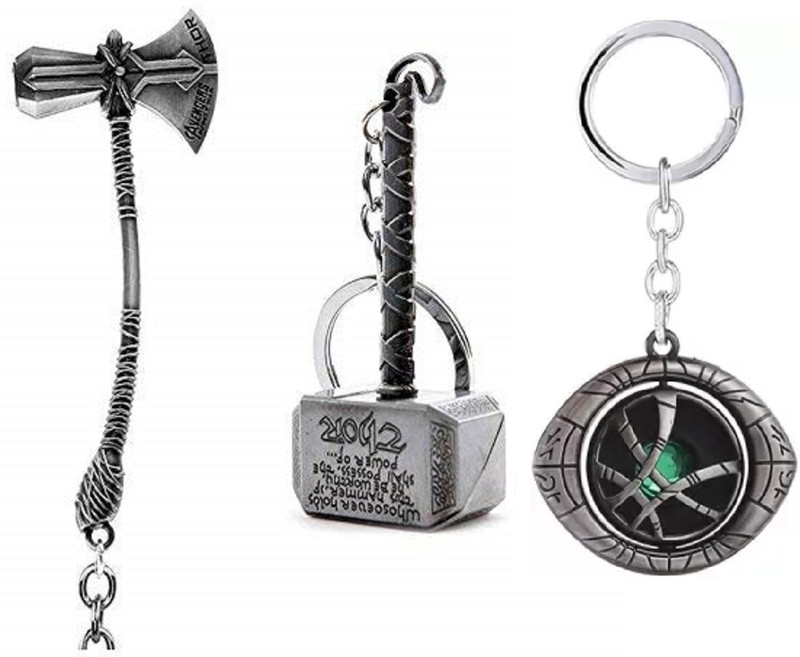 Mistazzo Thor Hammer Axe & Dr Strange Revolving Eye Keyring For Boys Girls Kids Key Chain