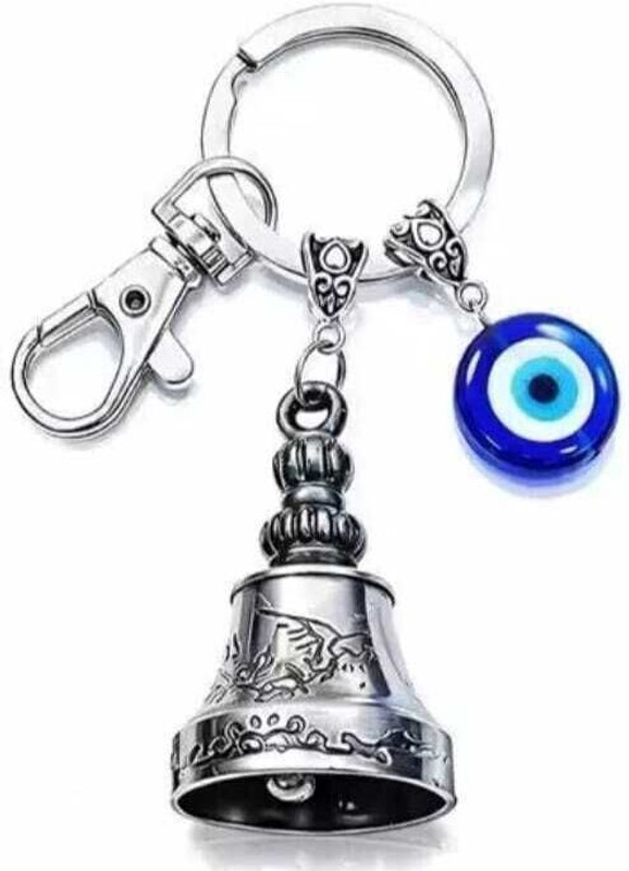 najrota Silver Bell Evil Eye Keychain Charm–Protective Lucky Amulet Key Ring Accessory Key Chain