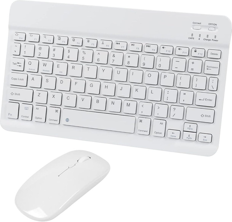 RODEX Bluetooth Keyboard and Mouse Combo,Ultra-Slim Ergonomic Small Rechargeable for Apple iPad iPhone Samsung Tablet Phone Android PC Computer Mac Smartphone Keyboard Skin(White)