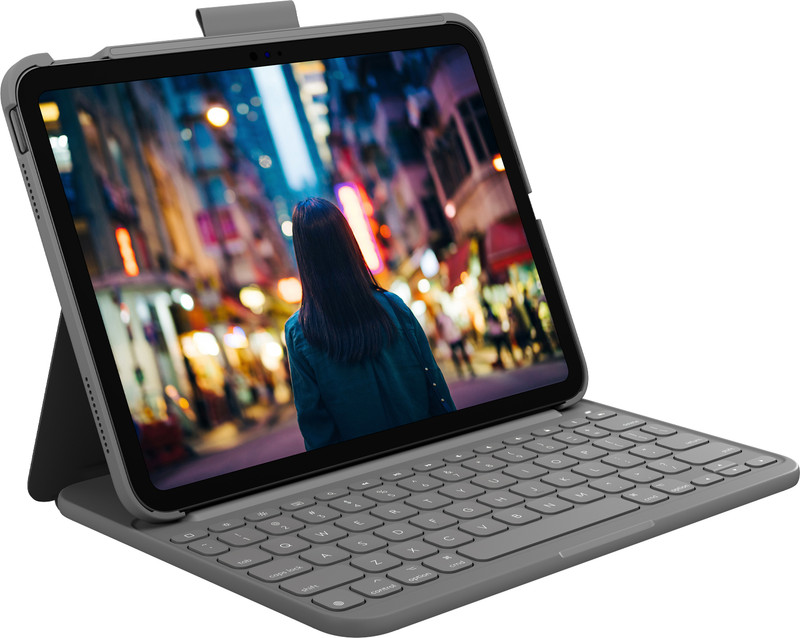 Logitech Slim Folio for iPad 10th Gen Bluetooth Handheld Tablet Keyboard Compatible with Desktop, Laptop, Mac(Grey)