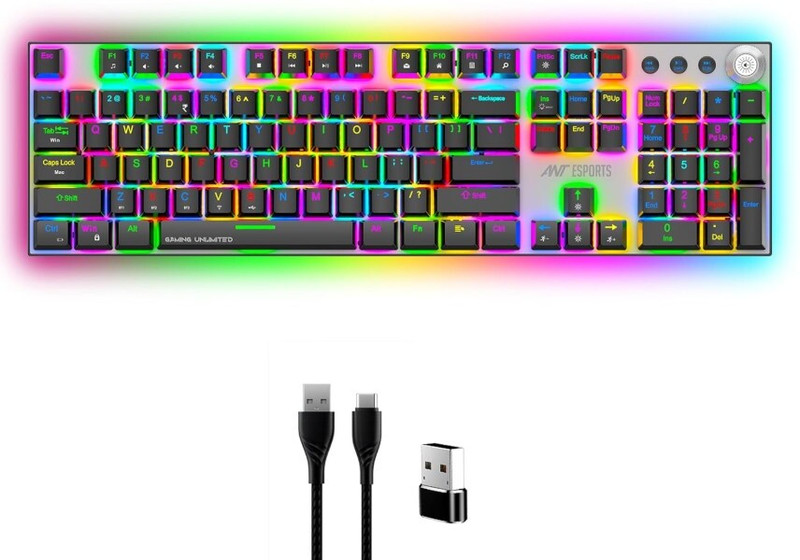 Ant Esports MK4400 pro Red Switch Wireless, Wired USB, Bluetooth Standard Gaming Keyboard Compatible with Desktop, Laptop, Tablet(Black)