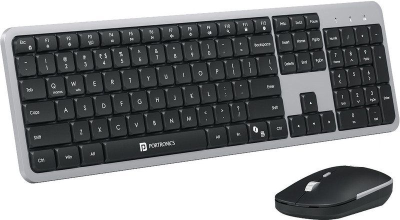 Portronics Key4 Wireless Keyboard Mouse Combo Full Size Numpad 2.5GHz Receiver Wireless Standard Laptop Keyboard Compatible with Laptop(Grey)