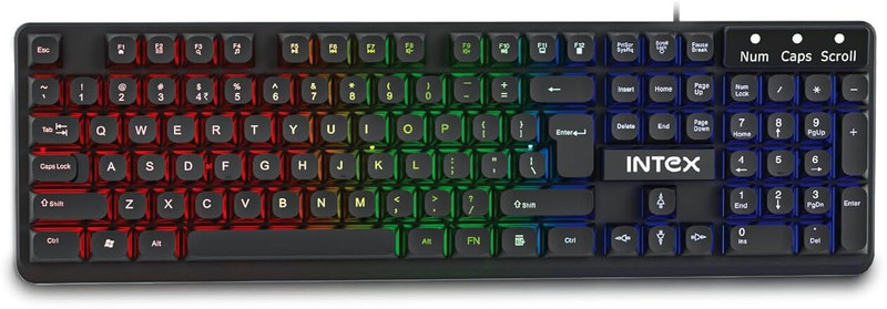 Intex Flash Wired Keyboard 10-Mode RGB Lighting | USB Plug & Play, 12 Keys Wired USB Standard Desktop Keyboard Compatible with Desktop(Black)