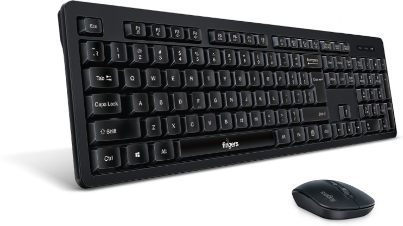 FINGERS Stellar Combo With Mouse Wireless Standard Desktop Keyboard Compatible with Desktop, Laptop, Tablet, iPad, Mac multimedia_keys,Stellar Combo With Mouse(Jet Black)