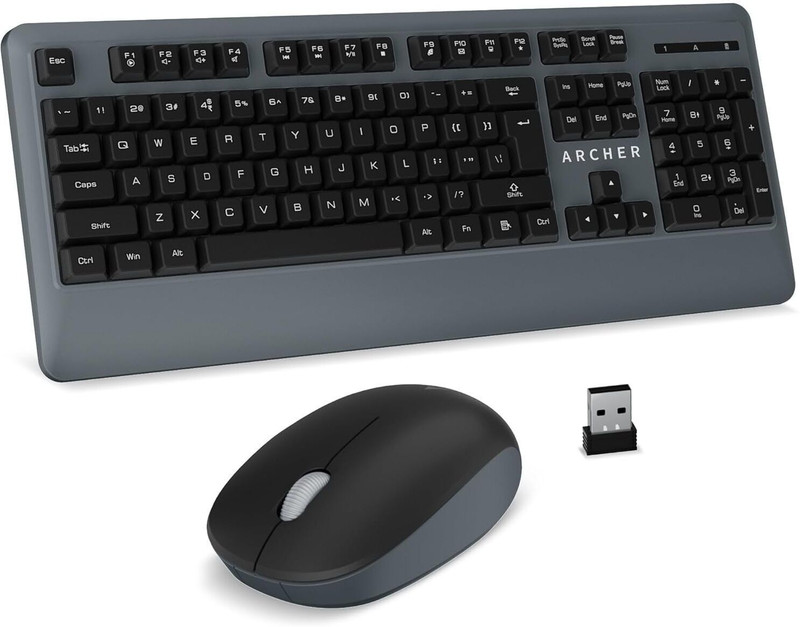 Archer Tech Lab Keyboard & Mouse Combo 104 Keys, 3-Button, Membrane Switch & Multimedia key Wireless Standard Desktop Keyboard Compatible with Desktop, Laptop, Mac(Black & Grey)