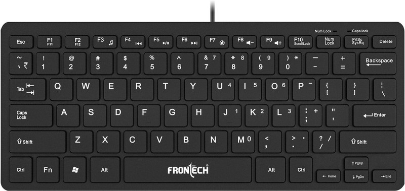 Frontech Membrane Keys Wired Mini Keyboard | 78 Keys | USB Plug & Play | Ergonomic Design Wired USB Standard Desktop Keyboard Compatible with Desktop, Laptop, Mac stand support,KB-0041 Mini Keyboard | 78 Membrane Keys | USB Plug & Play | Ergonomic Design(Black)