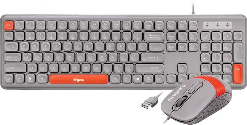 FINGERS Velvet Combo – Rangeela Series Wired USB Standard Multi-device Keyboard Compatible with Desktop, Laptop, Mac(Pearl Grey + White)