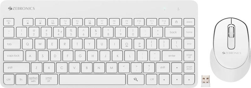ZEBRONICS Companion 202 Wireless Standard Desktop Keyboard Compatible with Desktop, Laptop, Mac 104 Keys, Copilot AI Key, 12 Multimedia Keys, 1600 DPI, Silent, 4 Buttons(White)