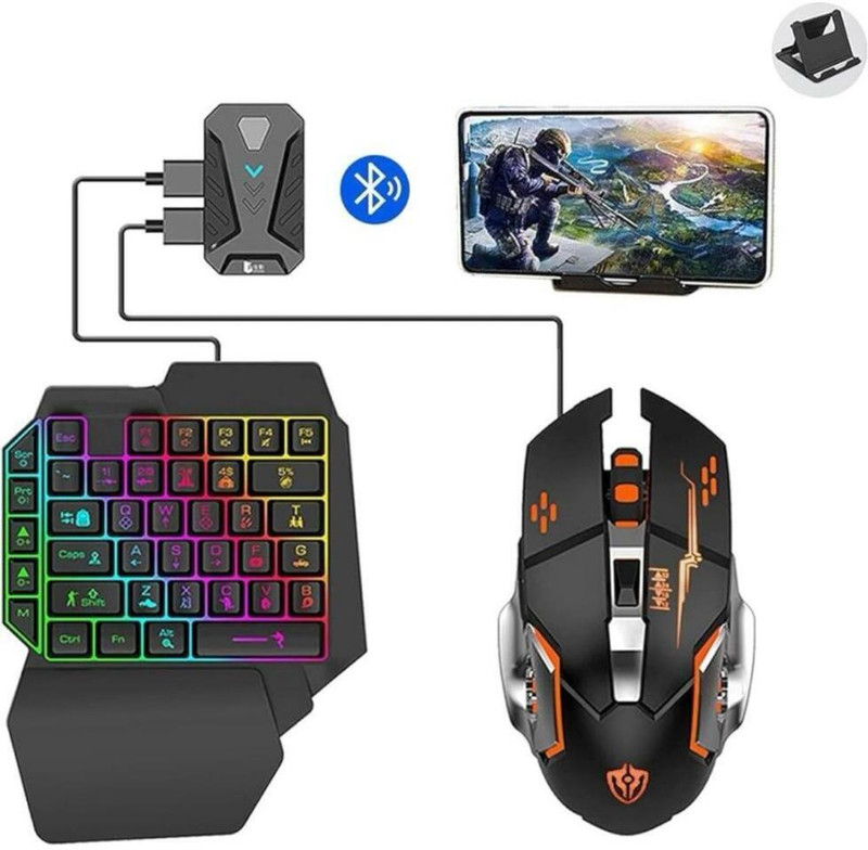 Playtastic 4 in 1 Mobile Game Combo Pack with RGB Mini Gaming Keyboard & Mouse Bluetooth Standard Gaming Keyboard Compatible with Desktop, Laptop, Mac(Black)