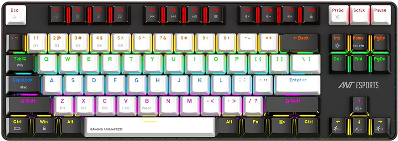 Ant Esports MK4500 Pro TKL I Red Switch 87 Keys Mechanical 2.4G/BT5.0/Wired Wireless Standard Gaming Keyboard Compatible with Desktop, Laptop, Mac multimedia_keys,MK4500 Pro(Black)