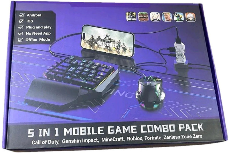 CELMEX 5 in 1 Mobile Game Combo Pack with RGB Mini Gaming Keyboard & Mouse Bluetooth Handheld Gaming Keyboard Compatible with Desktop, iPad, Laptop, Mac, Tablet(Multicolor)