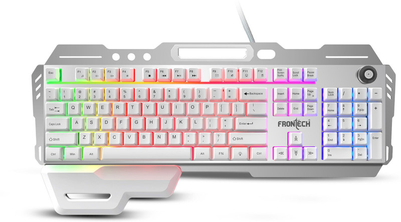 Frontech KB-0013P Wired USB Standard Gaming Keyboard Compatible with Desktop, Laptop(White, Grey)