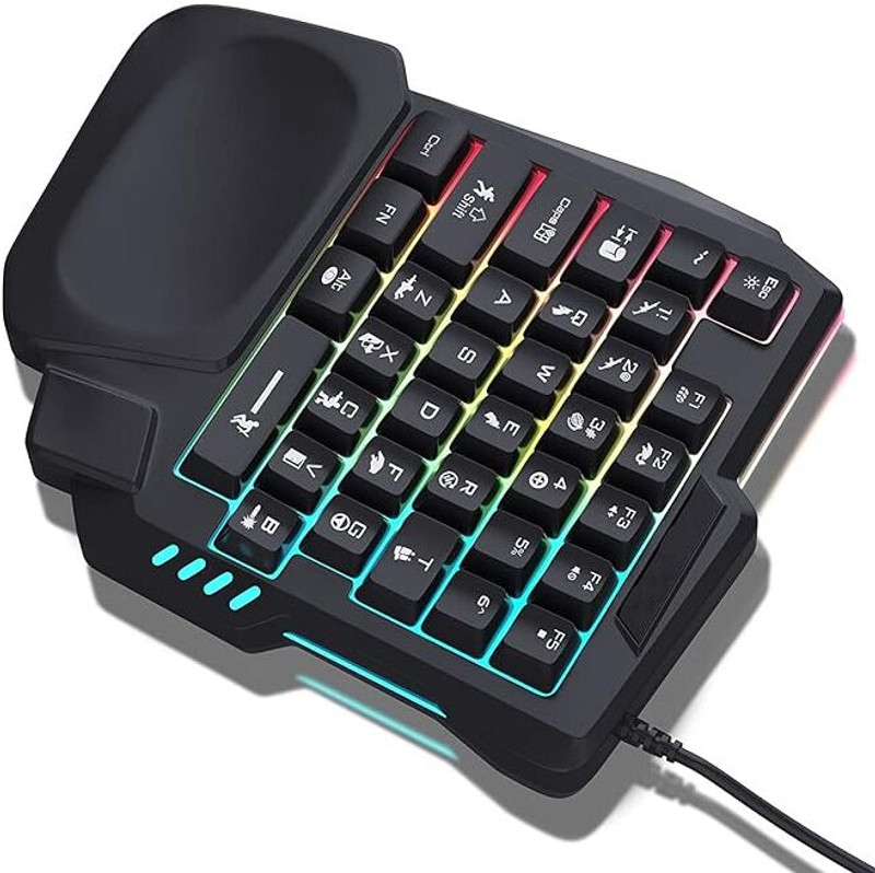 microware G7 single-handed keyboard Wired USB Handheld Gaming Keyboard Compatible with Desktop, Laptop, Mac RGB,multimedia_keys,USB Keyboard One-Handed Wired 35 Keys Luminous Gaming Keyboards for Tablet Colorful Ergonomics Gamer Keypad Hand Rest(Black)