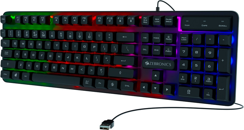 ZEBRONICS Transformer K1 Wired USB Standard Desktop Keyboard Compatible with Desktop, Laptop, Mac 104 Keys, Multi-Color LED, 1.7m Braided Cable, All Keys Enable/Disable Function(Black)